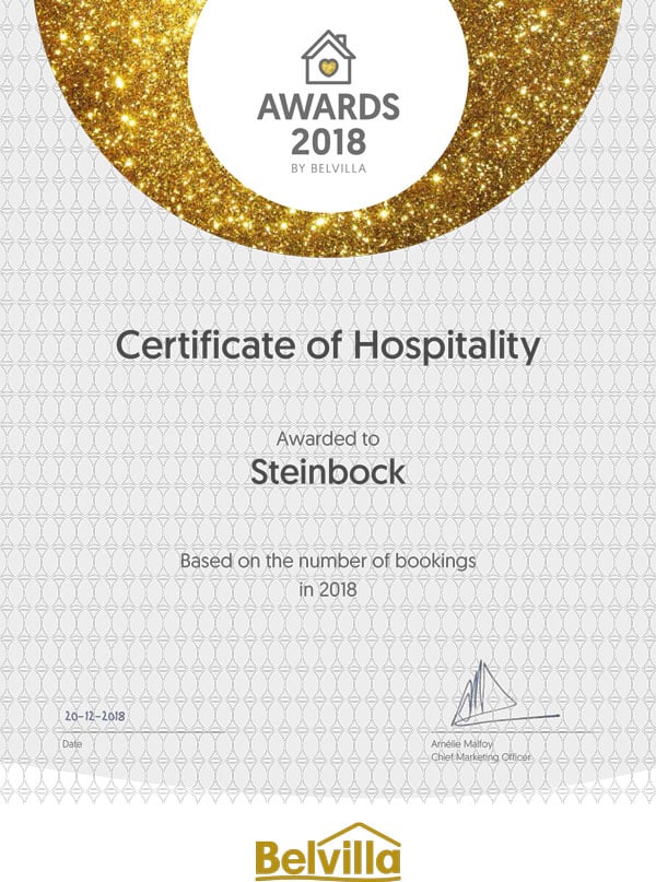 Belvilla Awards Certificate Of Hospitality Villa Steinbock